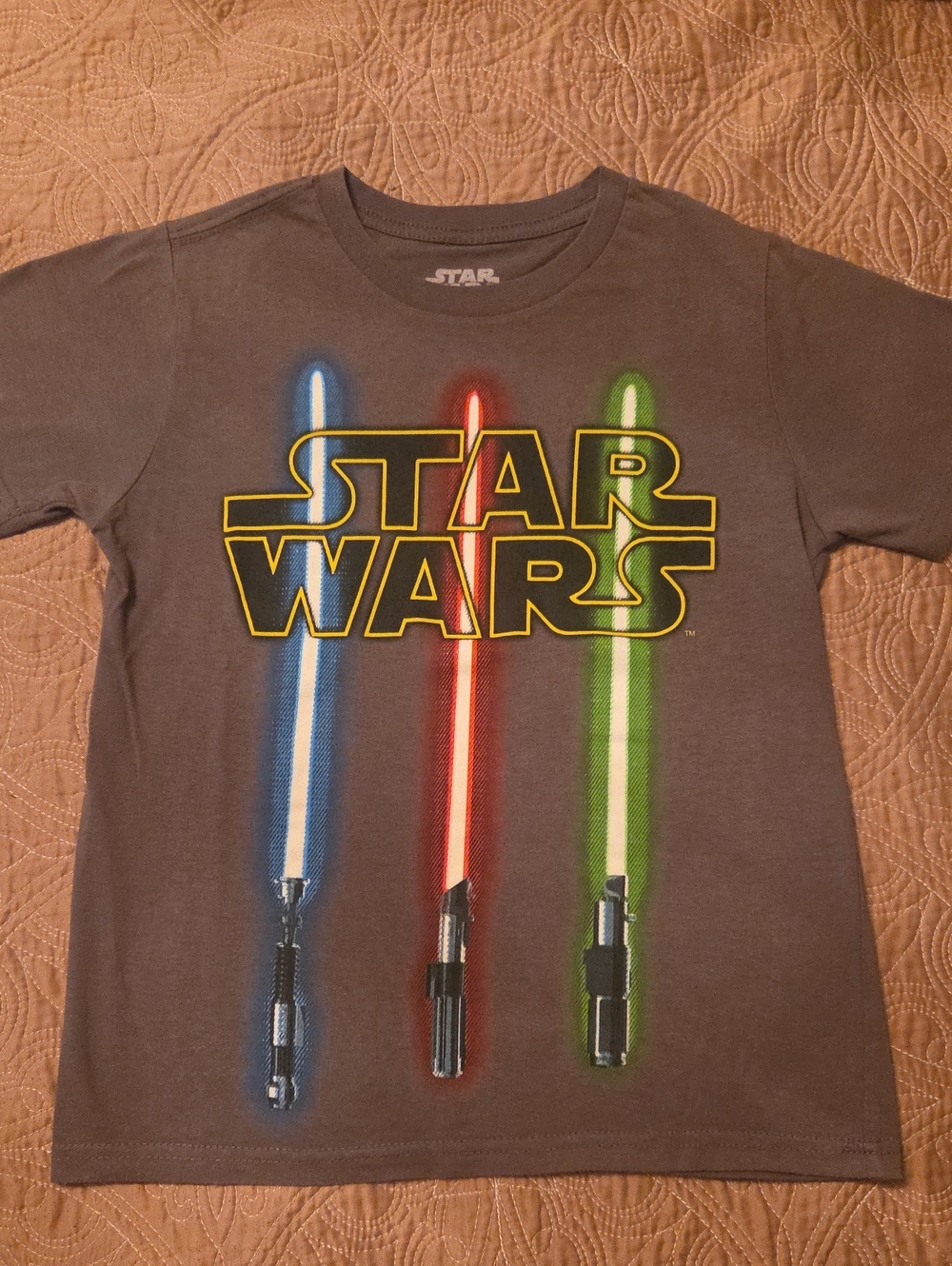 Star Wars Kids Grey Tee with Blue Red and Green Lightsabers